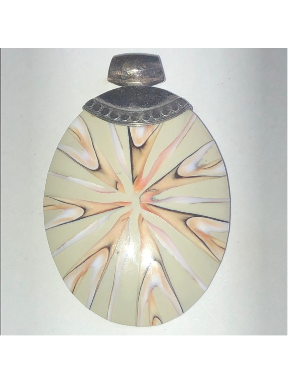 Sterling Silver 925 Oval Resin Pendant Necklace in Cream and Peach